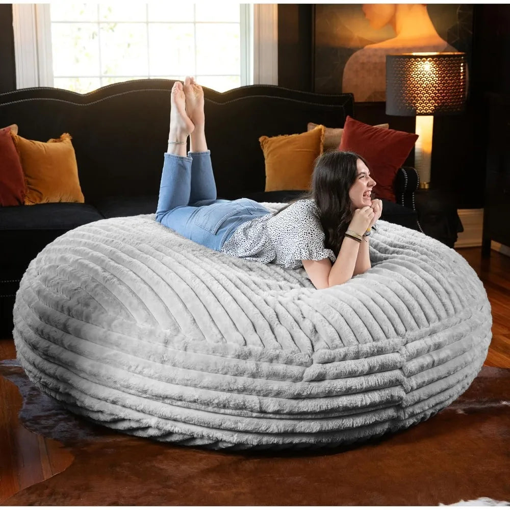 6 Foot Cocoon - Large Bean Bag Chair for Adults, Premium Luxe Faux Fur - Mondo Grey,72"D x 72"W x 20"H ShopOnlyDeal