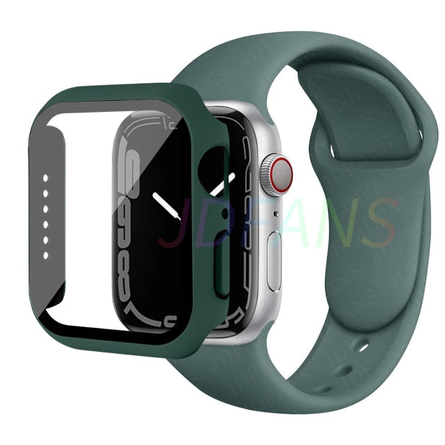 Glass+Case+Strap for Apple Watch 7 6 5 Band 41mm 45mm 44mm 40mm 38mm 42mm Screen Protectors for Apple IWatch Series 7 6 SE 5 3 4 ShopOnlyDeal