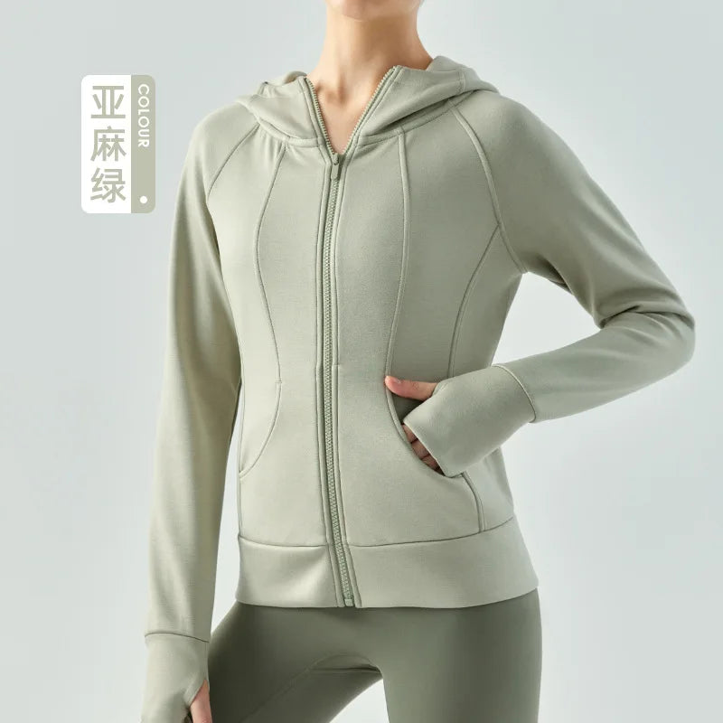 Soft Air Layer Sports Coat Female Autumn | Zippered Hooded Jacket Yoga Suit | Long-Sleeved Loose Fitting Running Fitness Suit Top ShopOnlyDeal