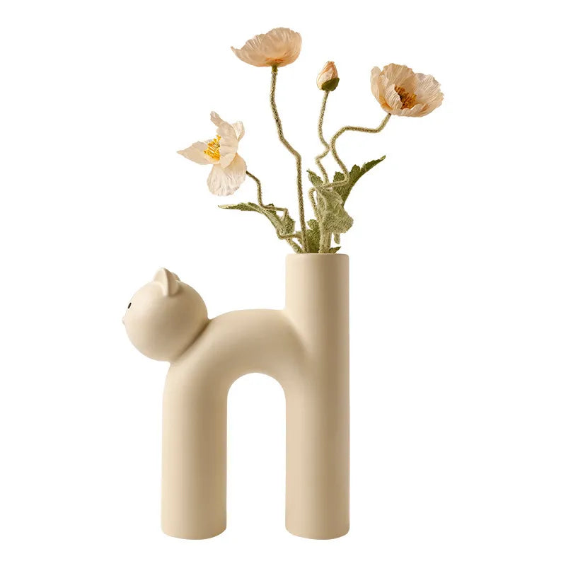 Cute Cat Vase Cathead H-shaped Tube Vase Flower Arrangement Hydroponics Accessories Home Furnishing Decoration Vases Pots ShopOnlyDeal