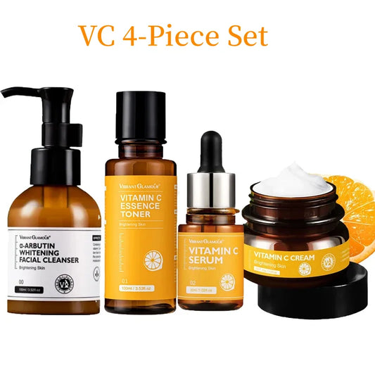 VIBRANT GLAMOUR Vc Facial Cleanser Toner Essence Face Cream Facial Care 4-Piece Set ShopOnlyDeal