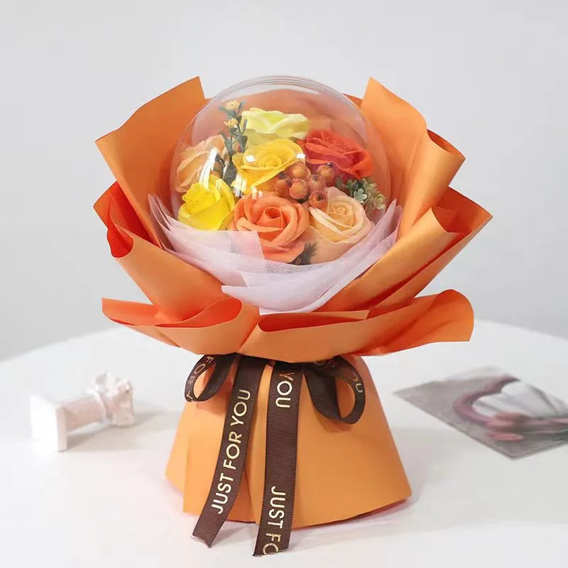 Acrylic Bobo Ball with Artificial Rose Soap Flowers Bouquet | Romantic Gift for Mother's Day, Valentine's Day, Girlfriend's Birthday ShopOnlyDeal