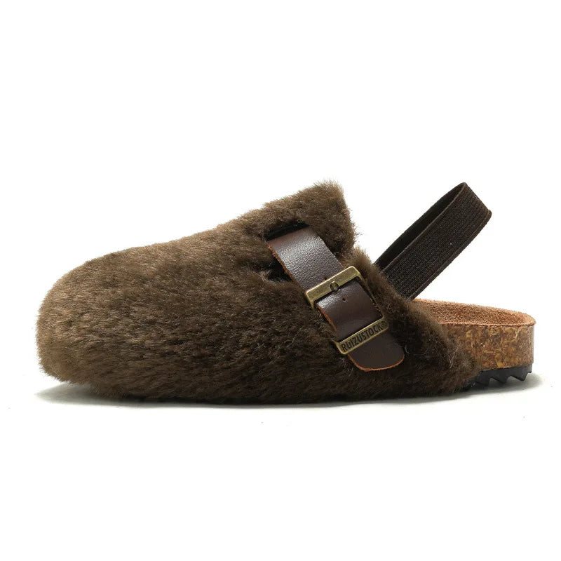 Children's cork sandals fall winter new boys home warm plush slippers girls comfortable soft bottom fur sandals ShopOnlyDeal