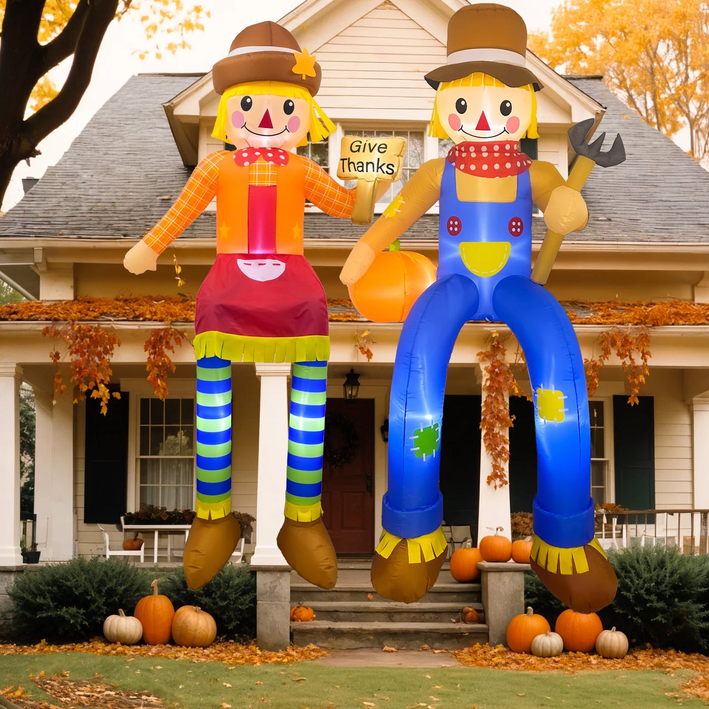 OurWarm 8FT Thanksgiving Inflatables Thanksgiving Decorations, 2Pcs Scarecrow Inflatable Lighted Thanksgiving Outdoor Decoration ShopOnlyDeal