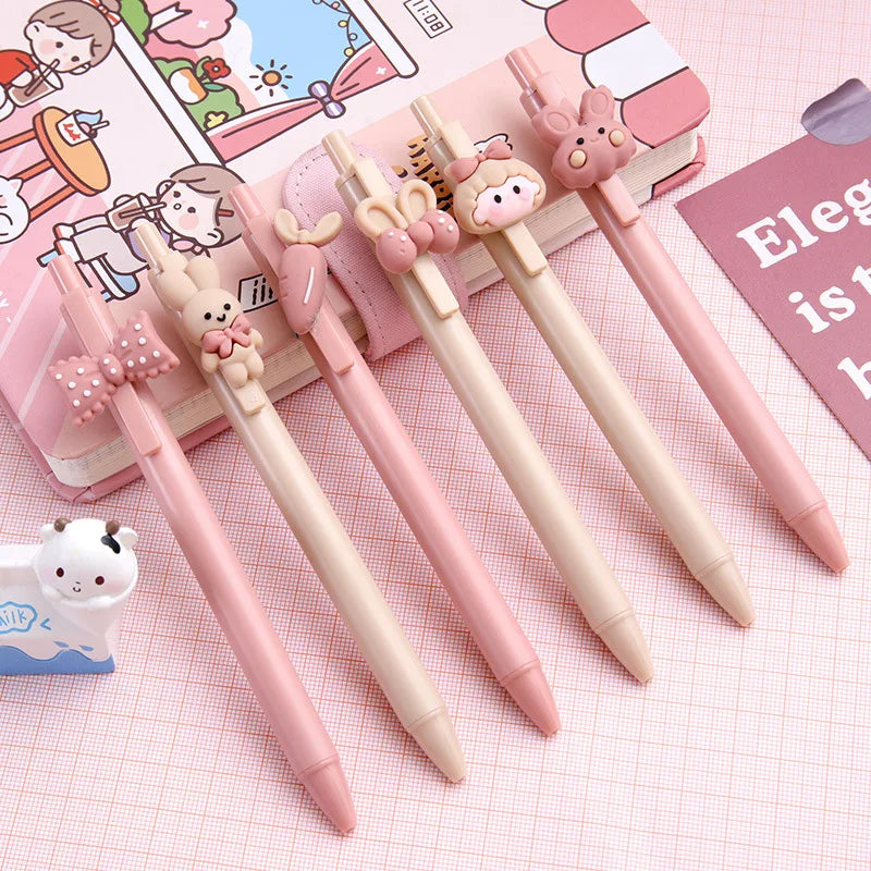 CHEN LIN 5Pcs Cute Sweet Pink Girl and Rabbit Gel Pen Cartoon Press Pen 0.5mm Black School Supplies Stationery Kawaii Funny Pens ShopOnlyDeal