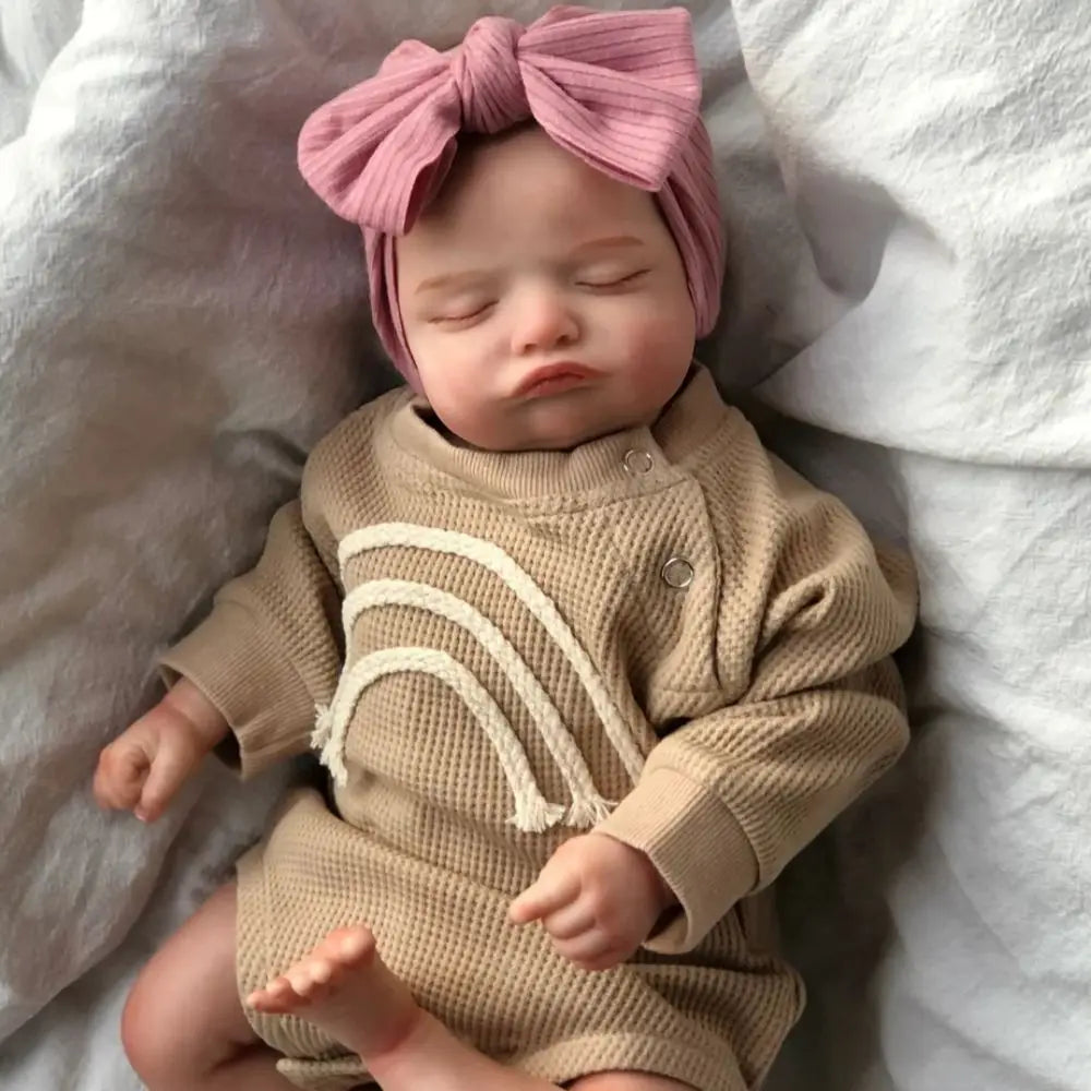 46CM Already Finished Painted Reborn Doll Rosalie Newborn Sleeping Doll Soft Hand-Drawing Hair 3D Skin Tone Visible Veins ShopOnlyDeal