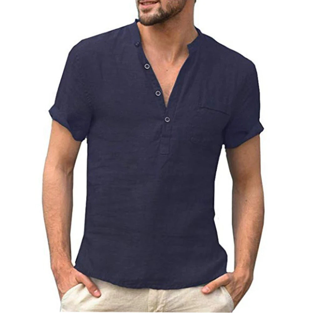 Summer New Men's Short-Sleeved T-shirt Cotton and Linen Led Casual Men's T-shirt Shirt Male  Breathable S-3XL ShopOnlyDeal