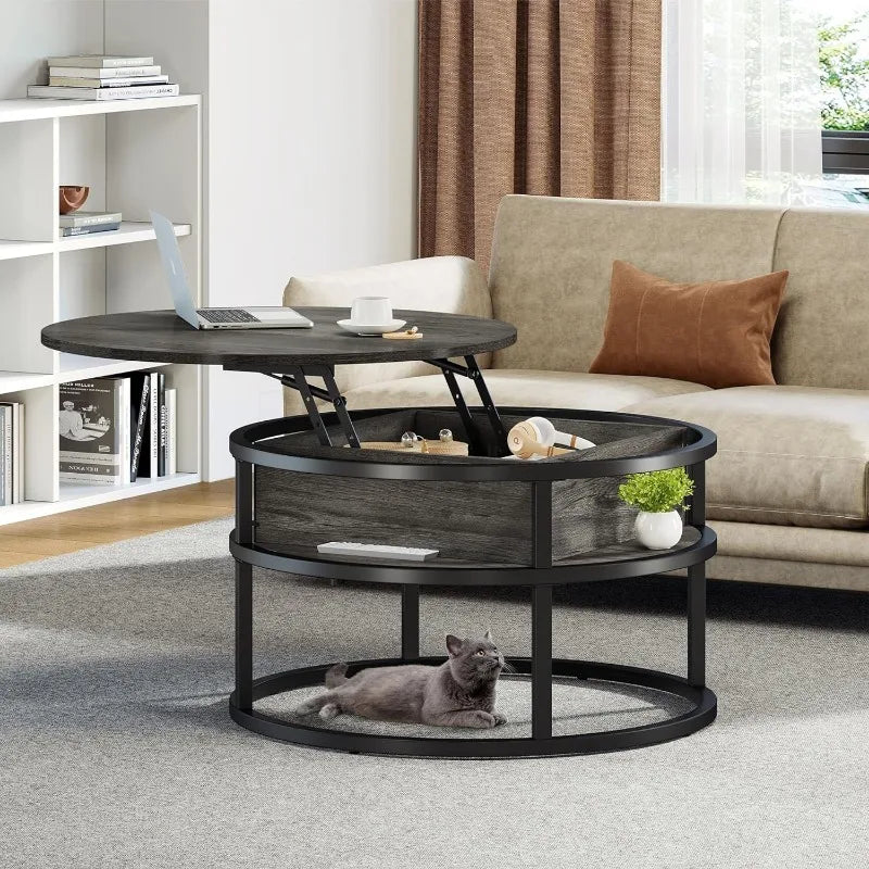 Round Lift Top Coffee Table, Coffee Tables with Living Room with Hidden Storage Compartment, Coffee Table with Storage ShopOnlyDeal