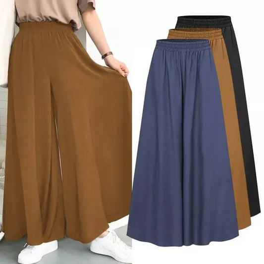 Spring and Summer Women's Plus Size Wide Leg Pants | Cotton Linen Retro Minimalist Mid Rise Elastic Drape Straight Leg Trousers ShopOnlyDeal