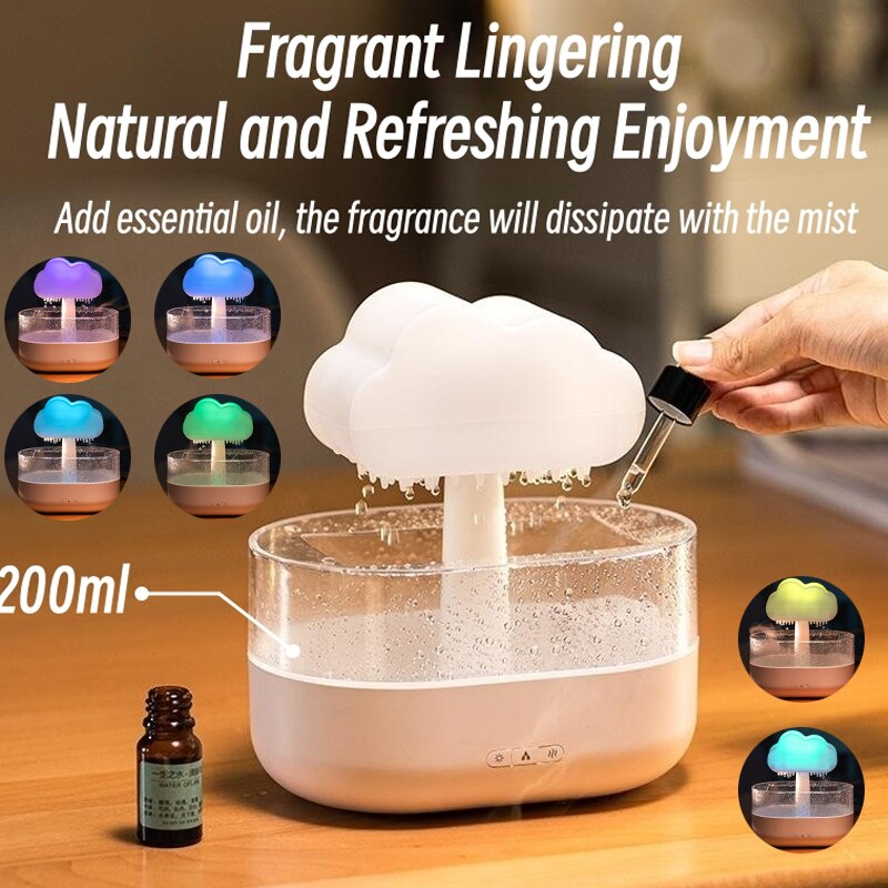 Rain Cloud Night Light Humidifier With Raining Water Drop Sound And 7 Color Led Light Essential Oil Diffuser Aromatherapy New 2023 ShopOnlyDeal