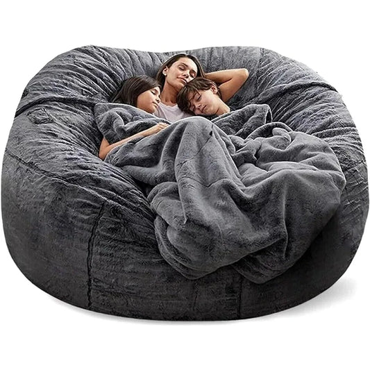 Giant, Soft Fluffy Fur Bean Bag Chair Cover Adults (Cover ONLY, NO Filler) 7ft Black Big Bean Bag Bed Oversized Bean Bag Couch ShopOnlyDeal