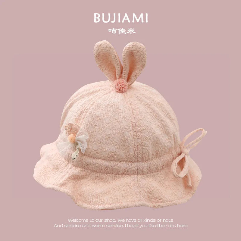 New Fisherman Hat | Cotton Baby Cute & Sweet Ears | Girl Sunshine Beach | Luxury Personality Newborn | Knitted Bow Pink Leisure Time ShopOnlyDeal