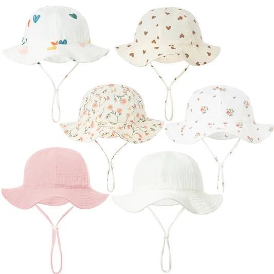 Baby Cotton Bucket Hat New Children Sunscreen Outdoor Caps Boys Girls Print Panama Hat Unisex Beach Fishing Hat For 3-12 Months ShopOnlyDeal