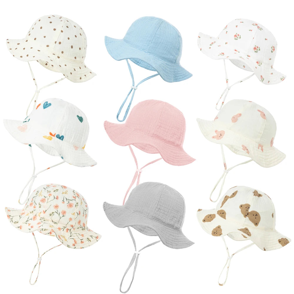 Baby Sun Hat Spring Summer Kids Bucket Hats for Girls Pure Cotton Beach Toddle Boy Cap Infant Newborn Accessories 0-12M ShopOnlyDeal