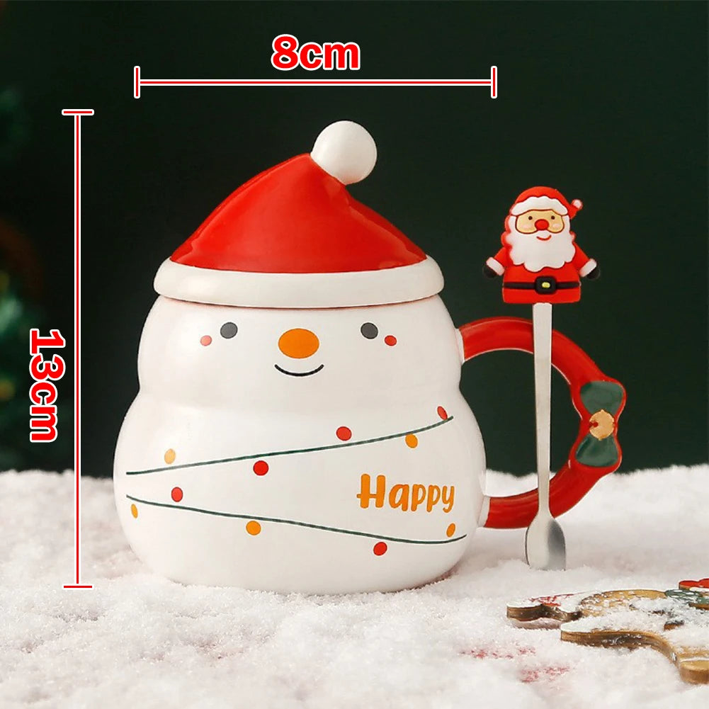 Drinkware Party Decoration Coffee Cup with Lid Spoon Cartoon Cute Ceramic Mug Tea Cup Christmas Mug New Year Gift Decoration Set ShopOnlyDeal