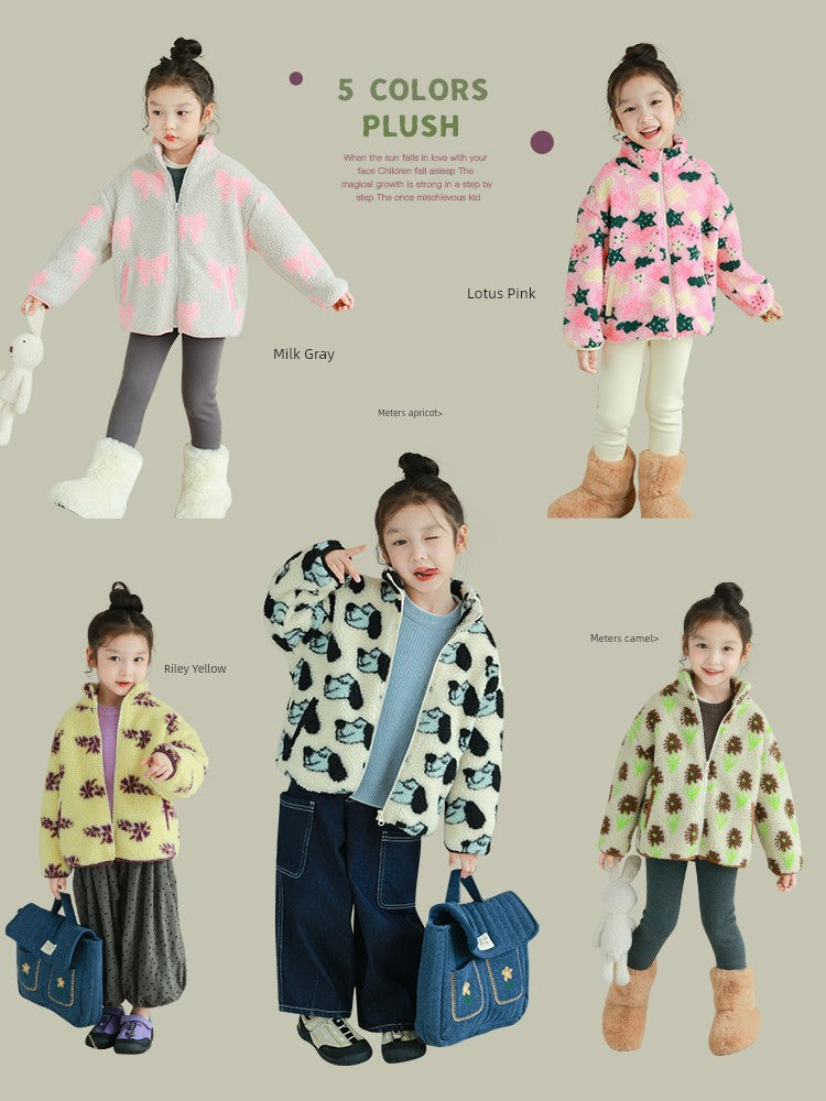 Big Ear Elephant Girl Pattern Stuffed Zipper Outerwear - 2024 Winter New Arrival for Baby Girls, Stylish and Unique