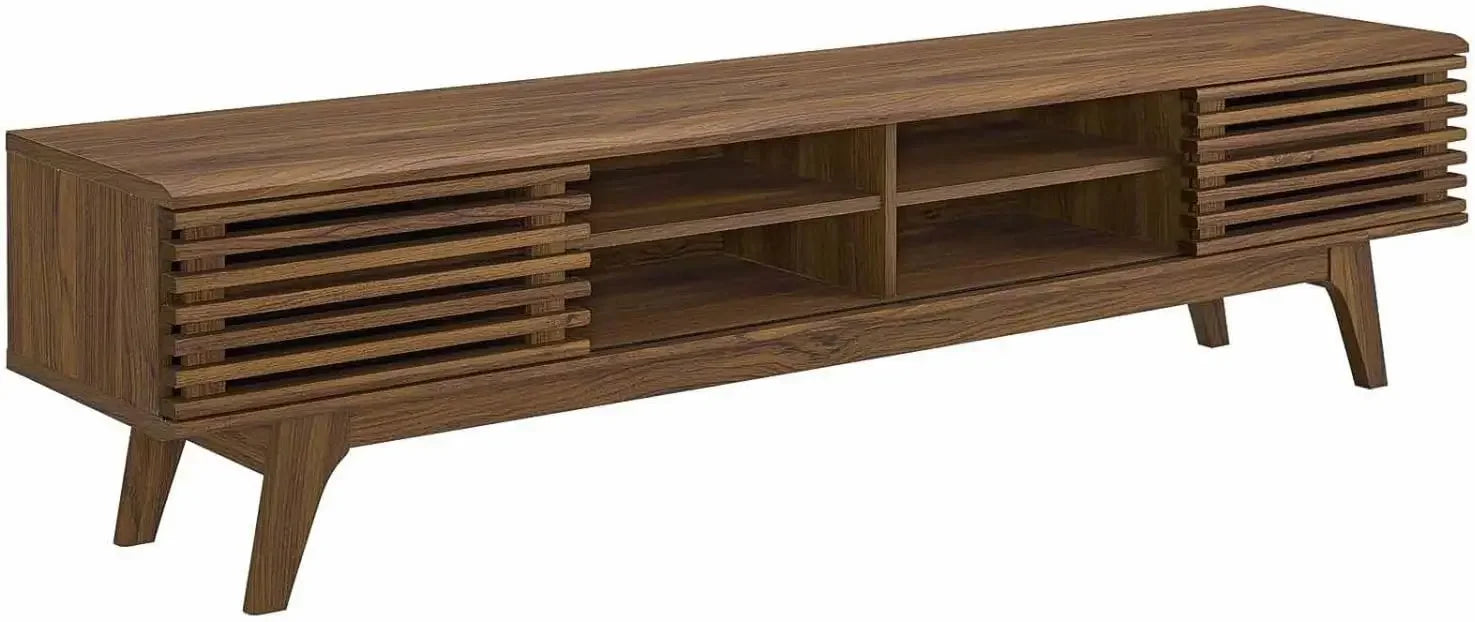 Render 70" Mid-Century Modern Low Profile Media Console TV Stand, 70 Inch, Walnut Walnut ShopOnlyDeal