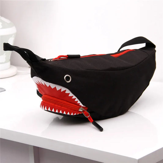 High Quality Cartoon Shark Chest Bag Women And Men Funny Canvas Shoulder Bag Mobile Phone Bag ShopOnlyDeal