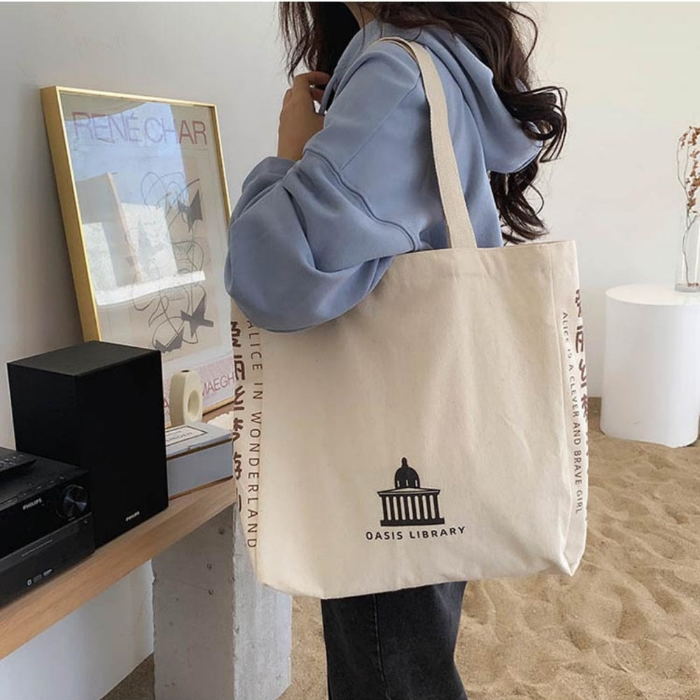 Women Canvas Shoulder Bag Alice In Wonderland Shopping Bags Students Book Bag Cotton Cloth Handbags Tote Bags for Girls Bolsos ShopOnlyDeal