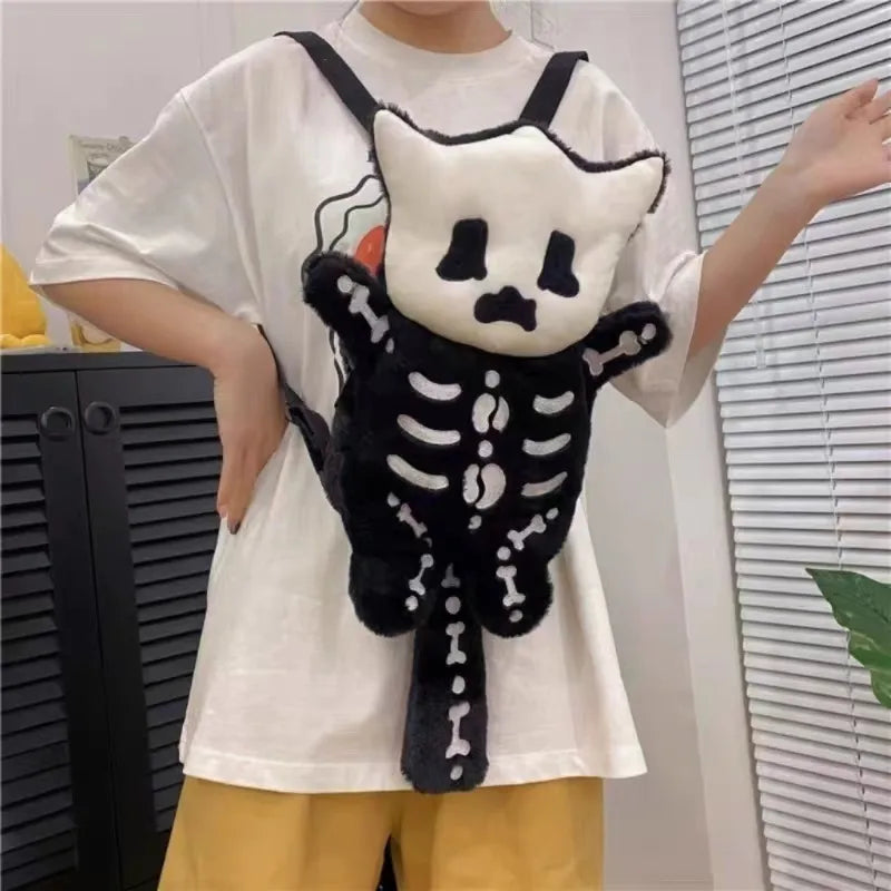 Y2k Skull Plush Backpack Cute Gothic Skeleton Toy Backpack Goth Doll Cartoon Anime Bag Travel Knapsack Birthday Halloween Gifts ShopOnlyDeal