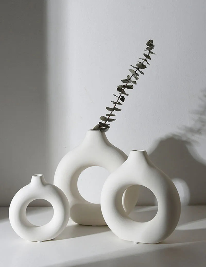 Vilead Black Circular Hollow Ceramic Vase Donuts Nordic Flower Pot Home Decoration Accessories Office Living Room Interior Decor ShopOnlyDeal