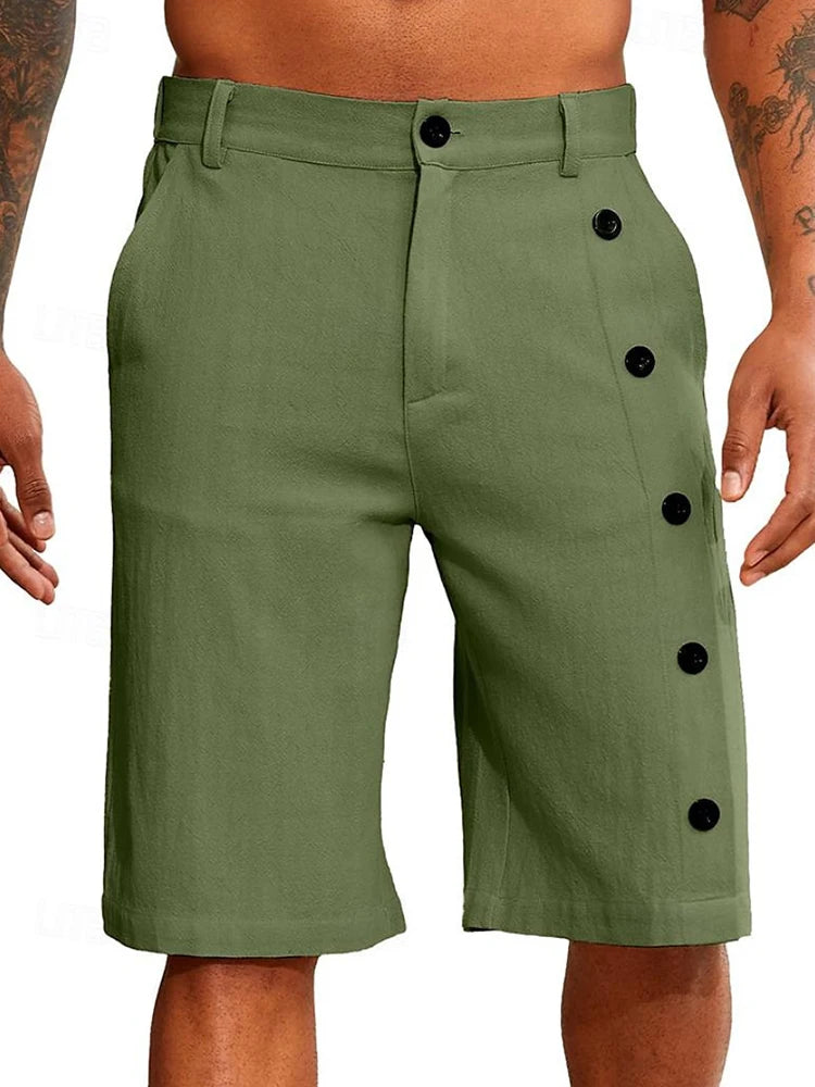 Leisure Breathable Men's Cotton Linen Shorts | 2024 Summer Streetwear | Casual Loose Straight Short Pants | Buttoned Shorts for Male ShopOnlyDeal