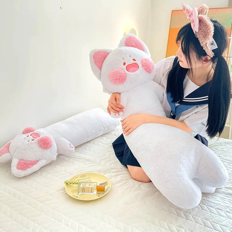 DUDU Cat Long Pillow Stuffed Fluffy Shy Kitten Bolster Standing Doll Grey Pink White Brown Green Blue Sleeping Hug Friend Gift ShopOnlyDeal