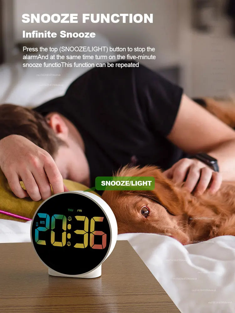 Round Alarm Clock with Snooze | Calendar 12/24H Week Digital LED | Table Clock for Bedrooms, Bedside, Desk, Shelf ShopOnlyDeal