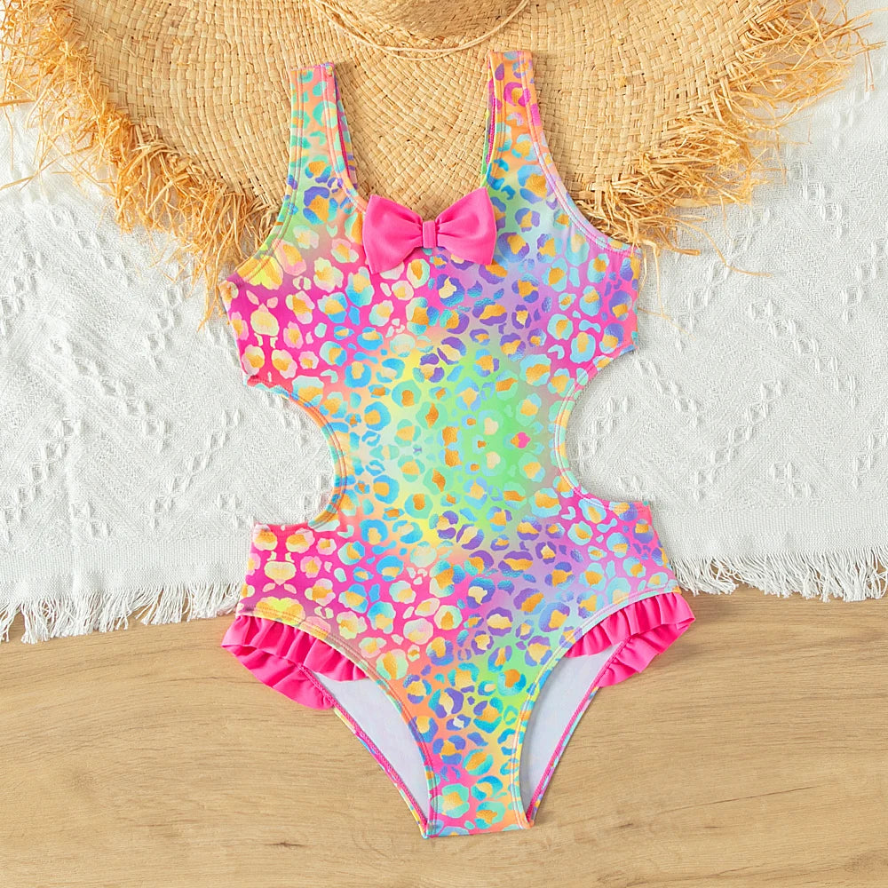 Bright and colorful girls swimwear with bow ruffle one-piece Bathing Suit Teen girls Summer Beach wear Swimming suit ShopOnlyDeal