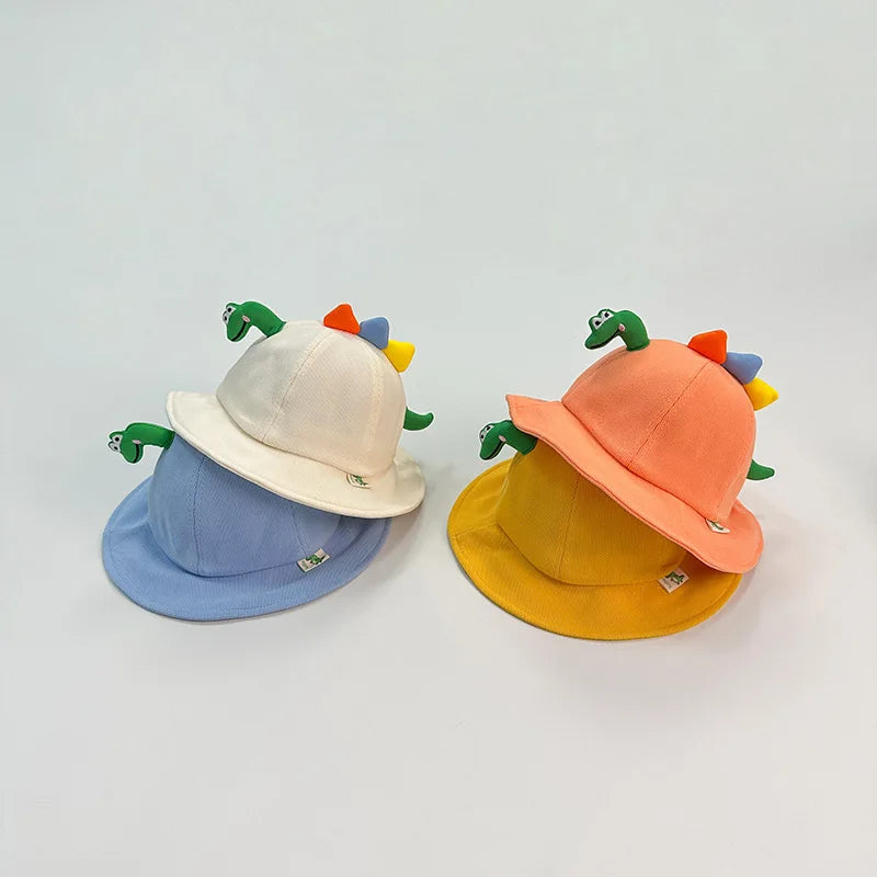 Korean Cute Cartoon Dinosaur Baby Bucket Hat Children Outdoor Beach Sun Hats Boys Girls Cotton Kids Fisherman Cap ShopOnlyDeal