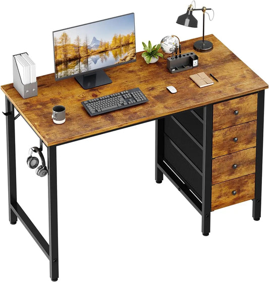 40 inch Computer Desk with 4 Drawers, Kids Student Small Desks for Home Office Small Space, Work PC Desk Table for Bedro ShopOnlyDeal