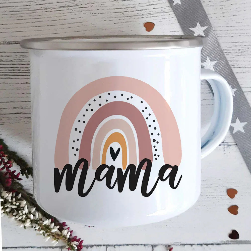 Mama Rainbow Print Enamel Mug | Home Party Wine Beer Drink Juice Cups | Kitchen Drinkware with Handle | Breakfast Milk Oat Mug | Holiday Gift ShopOnlyDeal