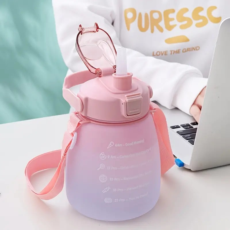 44oz Cute Water Bottles With Straw,1300ml gradient dual color big belly cup internet red food grade portable sports travel ShopOnlyDeal