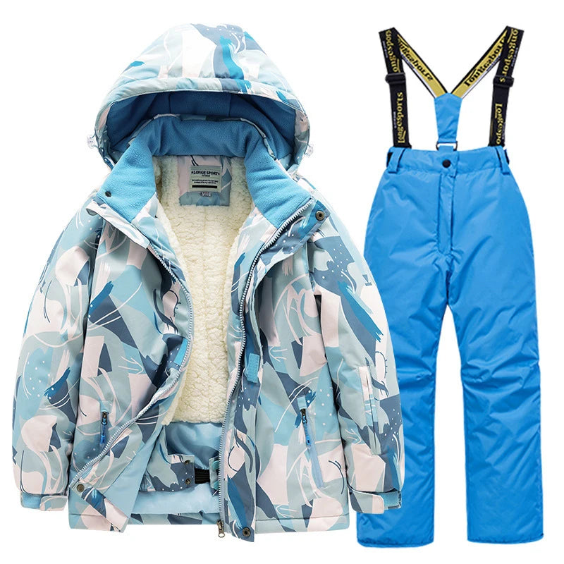 Children's skiing suit for boys and girls, thick, warm, waterproof, windproof outdoor skiing clothes and pants, all equipped ShopOnlyDeal