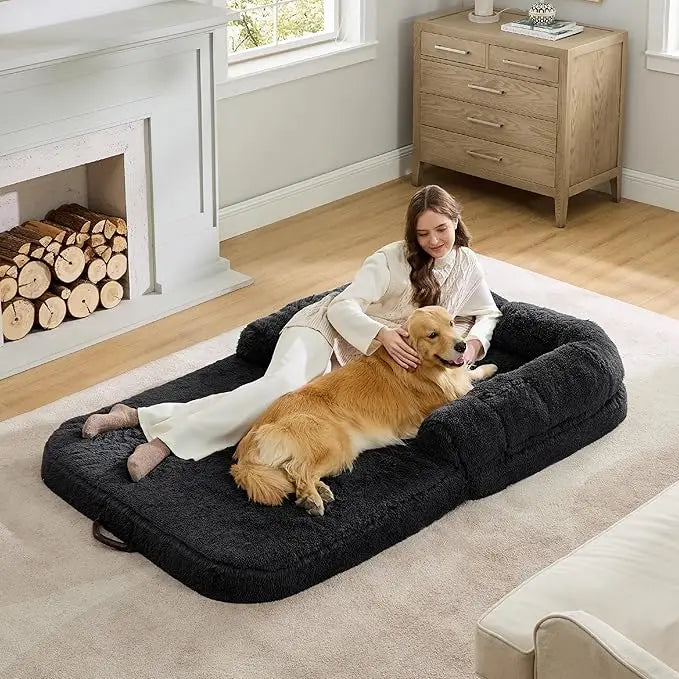 Bedsure Foldable Human Dog Bed for People Adults, 2 in 1 Calming Human Size Giant Dog Bed Fits Pet Families with Egg Foam ShopOnlyDeal