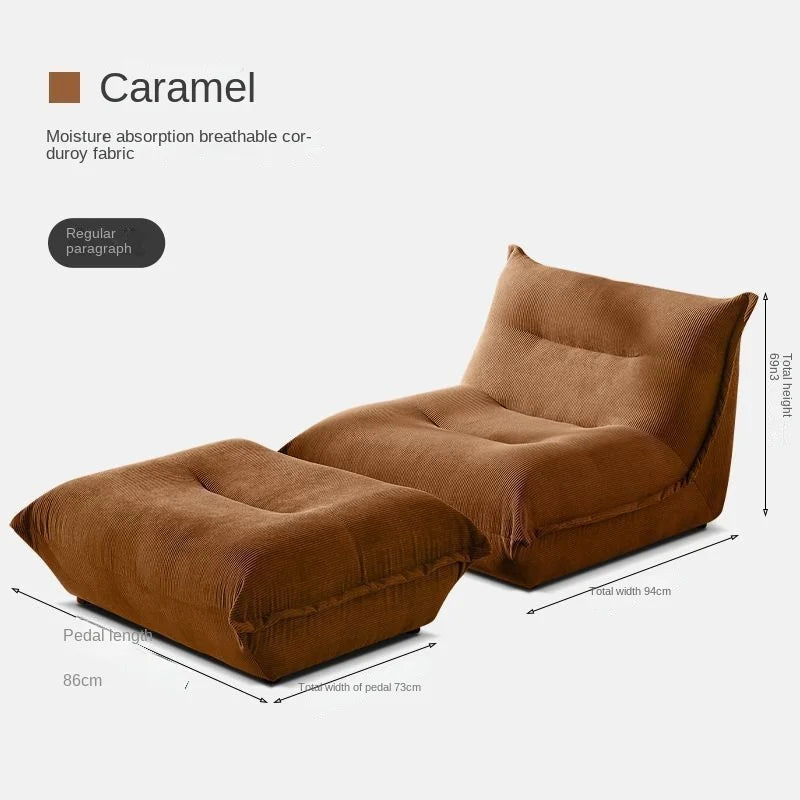 X&D Corduroy Material High Resilience Lazy Sofa Lie Sleep Small Room Balcony Leisure Lounge Chair Bedroom Single Relaxation Sofa ShopOnlyDeal