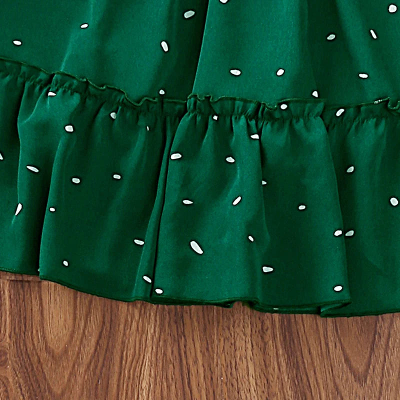 Princess Dress for Kids | Dark Green, Puff Sleeve, Square Collar Dress | Cute Layered Outfit for Girls 2-6 Years ShopOnlyDeal