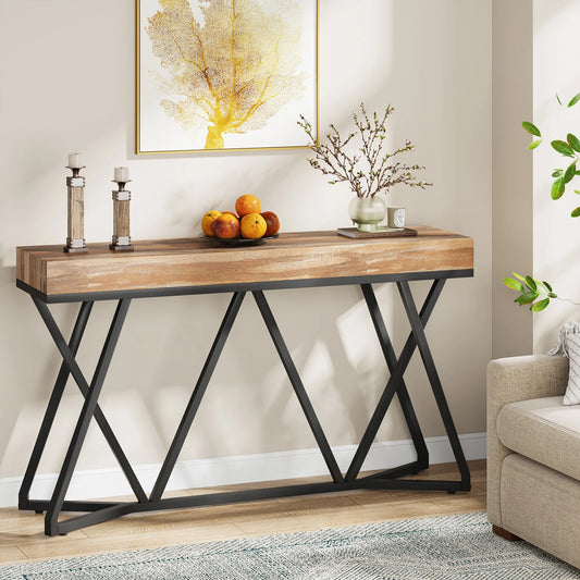 Tribesigns 55 Inches Console Table, Farmhouse Sofa Table Wood Entryway Table with Unique Metal Base, Behind The Couch Table ShopOnlyDeal