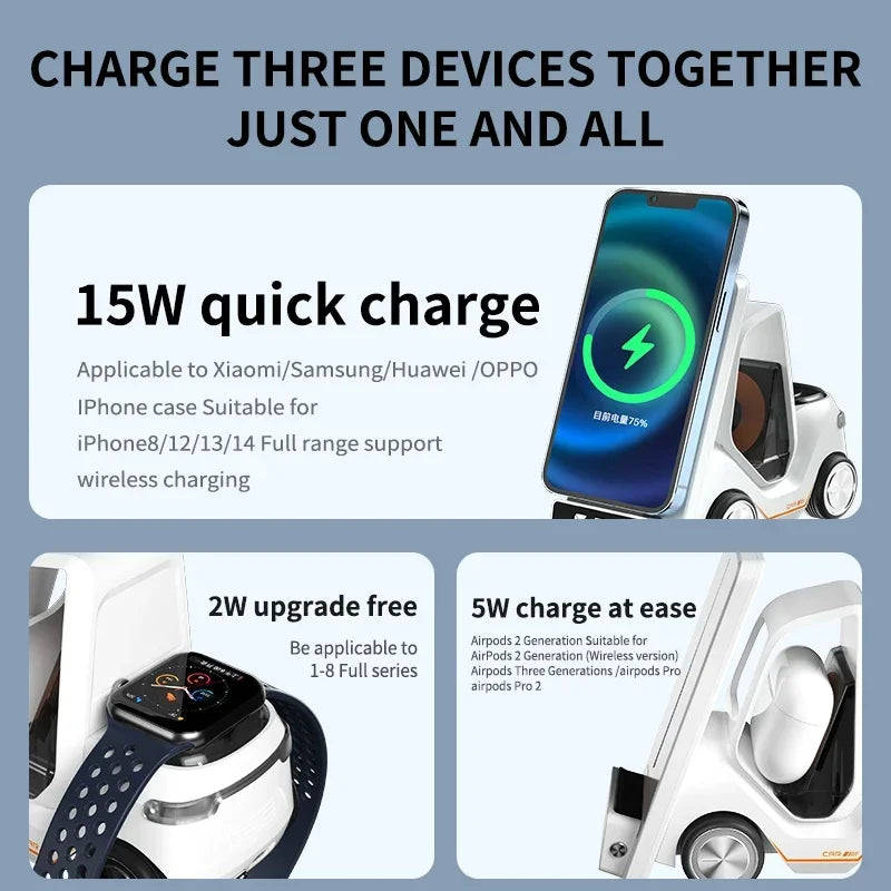 5 In 1 Phone Holder Wireless Chaarger Stand Alarm Clock For IPhone15 14 13 12Pro Max iWatch8 7 6 5 Airpods Fast Charging Station ShopOnlyDeal