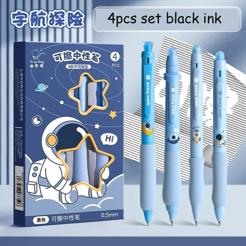 4pcs Erasable Pen Set Black Blue Ink Soft Grip Kawaii Gel Pen School Supplies Japanese Kawaii Stationery Aesthetic Pens ShopOnlyDeal