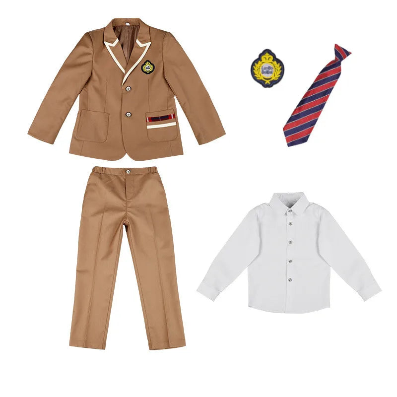 Boys School Uniform & Girls Jacket Khaki Skirt Shirt Tie Suits | Kids Formal Dress Tuxedo | Toddler Clothes Sets | Child Student Outfits ShopOnlyDeal