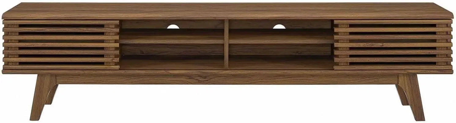 Render 70" Mid-Century Modern Low Profile Media Console TV Stand, 70 Inch, Walnut Walnut ShopOnlyDeal