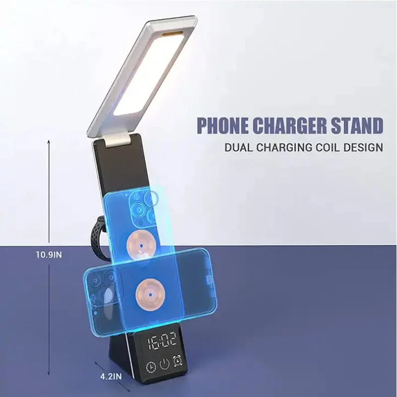 6 IN 1 Wireless Charger  Alarm Clock  Table Lamp Stand for IPhone 15 14 13 Pro Max Fast Charging Station for Apple Watch AirPods ShopOnlyDeal