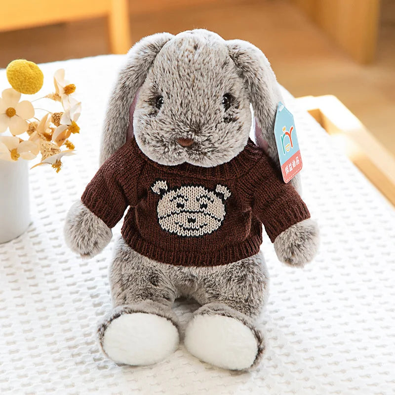 Cute Big Ear Bunny Plush Doll | Cartoon Stuffed Animals Rabbit with Sweater | Soft Baby Accompany Sleeping Pillow | Girl Birthday Gift ShopOnlyDeal