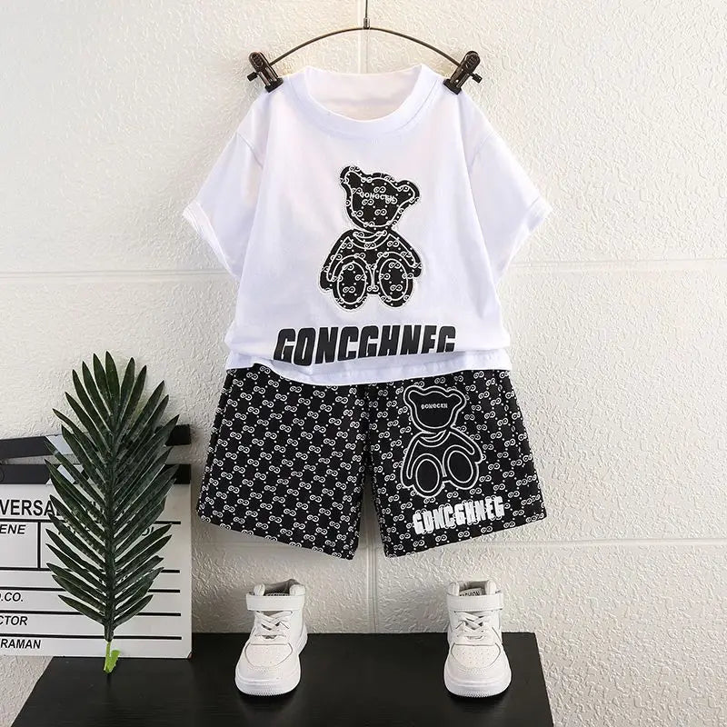 Summer Ensemble | Cartoon Bear T-Shirts & Pants Suit | Short Sleeve Top and Bottom Set for Baby Girls and Boys ShopOnlyDeal