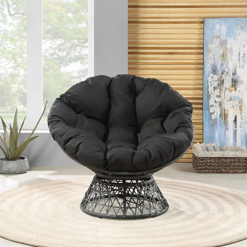 Wicker Papasan Chair with 360-Degree Swivel | Grey Frame with Black Cushion | Home Furnishings ShopOnlyDeal