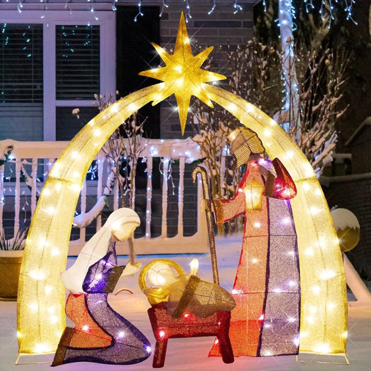 52” Nativity Scene Outdoor Christmas Decoration Lighted up Christmas Holiday Display,Nativity Scene Set with LED Lights Christma ShopOnlyDeal