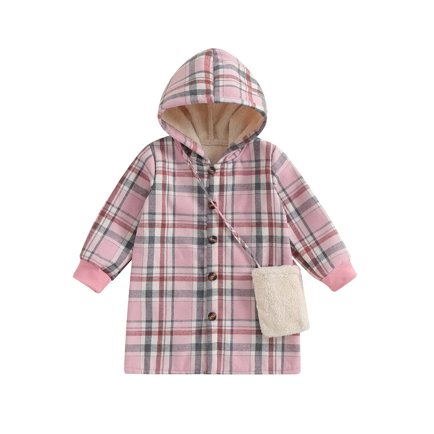 Pudcoco Toddler Girl Winter Coat Plaid Print Long Sleeve Hoodie Jacket and Crossbody Bag Infant Baby Spring Fall Outwear 4-7T ShopOnlyDeal