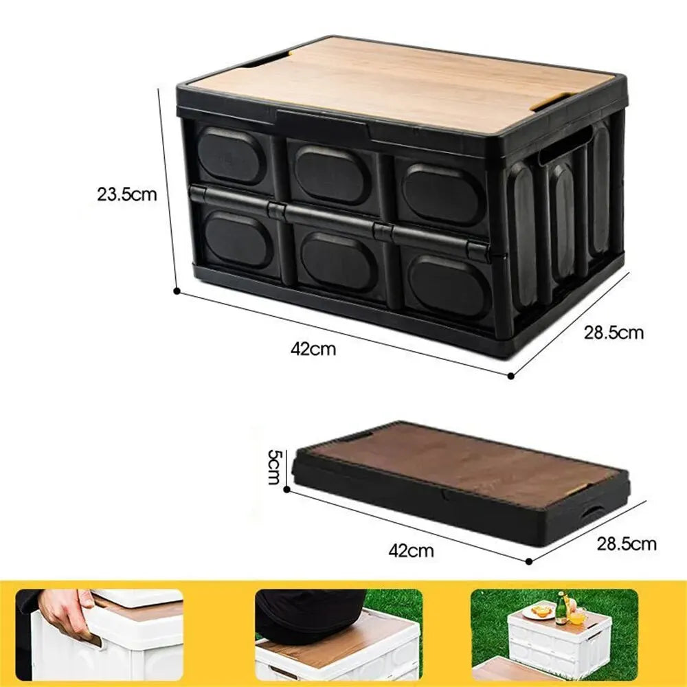 Outdoor Camping Folding Box With Wooden Lid Car Storage Box Food Organizer Container for Household Large Capacity Storage Box ShopOnlyDeal