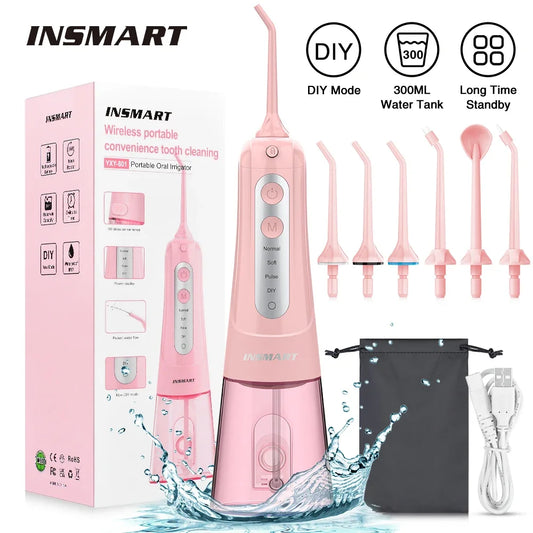 INSMART Oral Irrigator Teeth Whitening 300ML Teeth Cleaner Waterproof Portable Dental Water Jet Floss Dental Water Flosser ShopOnlyDeal